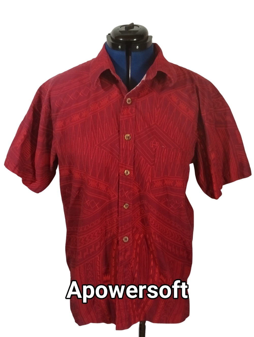 Eveni Pacific Vintage Tribal Hawaiian Camp Shirt Red Burgundy Men's XL